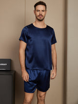 [Dunkelblau] SilkSilky-DE Short Sleeve Round Neck Herren Pyjamas 003