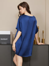 [Dunkelblau] SilkSilky-DE Kurzärmelig Rundhalsausschnitt Damen Pyjamas 002