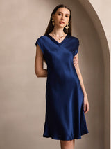 [Dunkelblau] SilkSilky-DE Cap Sleeve V Neck Kleider 001
