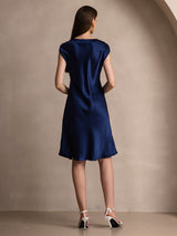 [Dunkelblau] SilkSilky-DE Cap Sleeve V Neck Kleider 002