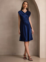 [Dunkelblau] SilkSilky-DE Cap Sleeve V Neck Kleider 004