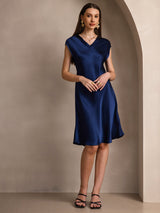 [Dunkelblau] SilkSilky-DE Cap Sleeve V Neck Kleider 005