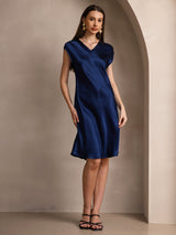 [Dunkelblau] SilkSilky-DE Cap Sleeve V Neck Kleider 006