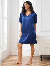 [Dunkelblau] SilkSilky-DE Half Sleeve V Neck Nachthemden 004