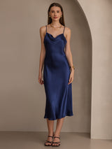 [Dunkelblau] SilkSilky-DE Sleeveless Cowl Neck Kleider 005
