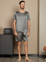 [Dunkelgrau] SilkSilky-DE Short Sleeve Round Neck Herren Pyjamas 001