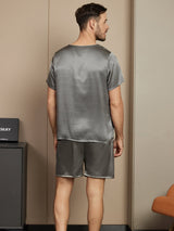 [Dunkelgrau] SilkSilky-DE Short Sleeve Round Neck Herren Pyjamas 002