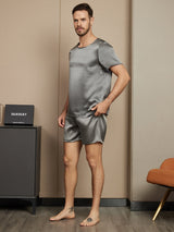 [Dunkelgrau] SilkSilky-DE Short Sleeve Round Neck Herren Pyjamas 003