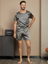[Dunkelgrau] SilkSilky-DE Short Sleeve Round Neck Herren Pyjamas 004