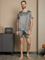 [Dunkelgrau] SilkSilky-DE Short Sleeve Round Neck Herren Pyjamas 005