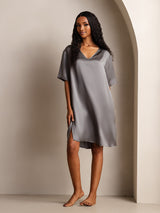 [Dunkelgrau] SilkSilky-DE Half Sleeve V Neck Nachthemden 001