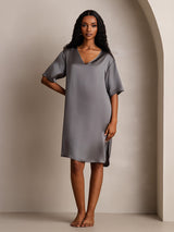 [Dunkelgrau] SilkSilky-DE Half Sleeve V Neck Nachthemden 003