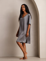[Dunkelgrau] SilkSilky-DE Half Sleeve V Neck Nachthemden 004