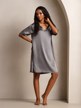 [Dunkelgrau] SilkSilky-DE Half Sleeve V Neck Nachthemden 005