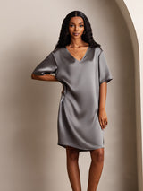[Dunkelgrau] SilkSilky-DE Half Sleeve V Neck Nachthemden 006