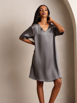 [Dunkelgrau] SilkSilky-DE Half Sleeve V Neck Nachthemden 007