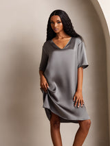 [Dunkelgrau] SilkSilky-DE Half Sleeve V Neck Nachthemden 008