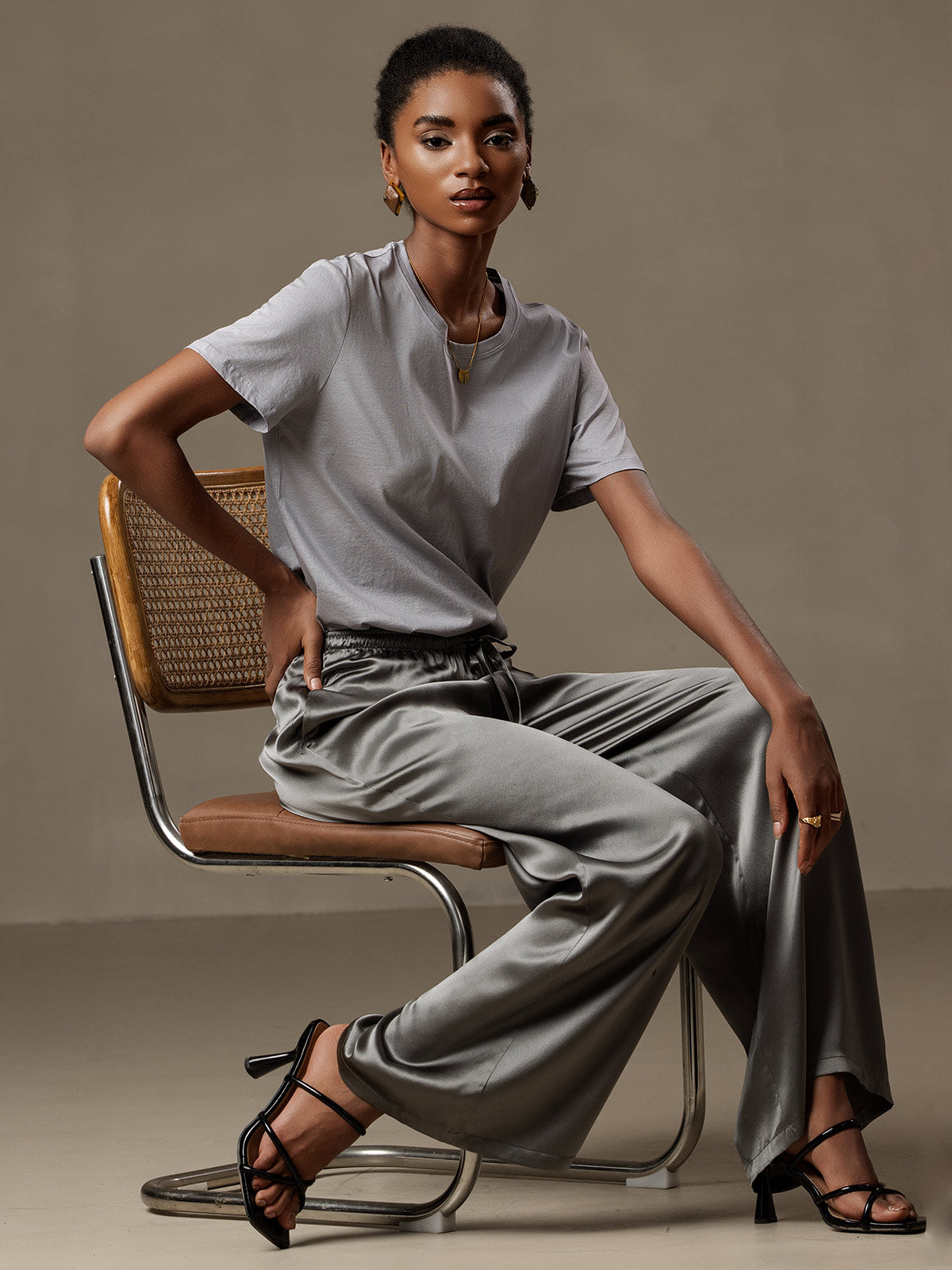 [Dunkelgrau] SilkSilky-DE Reine Seide Womens Pants 001