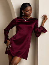 [Dunkelrot] SilkSilky-DE Long Sleeve Boat Neck Kleider 001