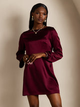 [Dunkelrot] SilkSilky-DE Long Sleeve Boat Neck Kleider 003