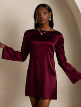 [Dunkelrot] SilkSilky-DE Long Sleeve Boat Neck Kleider 004