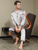 [Grau] SilkSilky-DE Long Sleeve Notch-Kragen Herren Pyjamas 001