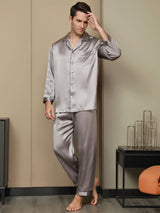 [Grau] SilkSilky-DE Long Sleeve Notch-Kragen Herren Pyjamas 002