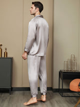 [Grau] SilkSilky-DE Long Sleeve Notch-Kragen Herren Pyjamas 003