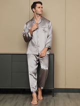 [Grau] SilkSilky-DE Long Sleeve Notch-Kragen Herren Pyjamas 004