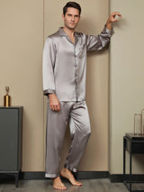 [Grau] SilkSilky-DE Long Sleeve Notch-Kragen Herren Pyjamas 005