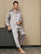 [Grau] SilkSilky-DE Long Sleeve Notch-Kragen Herren Pyjamas 006