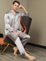 [Grau] SilkSilky-DE Long Sleeve Notch-Kragen Herren Pyjamas 007