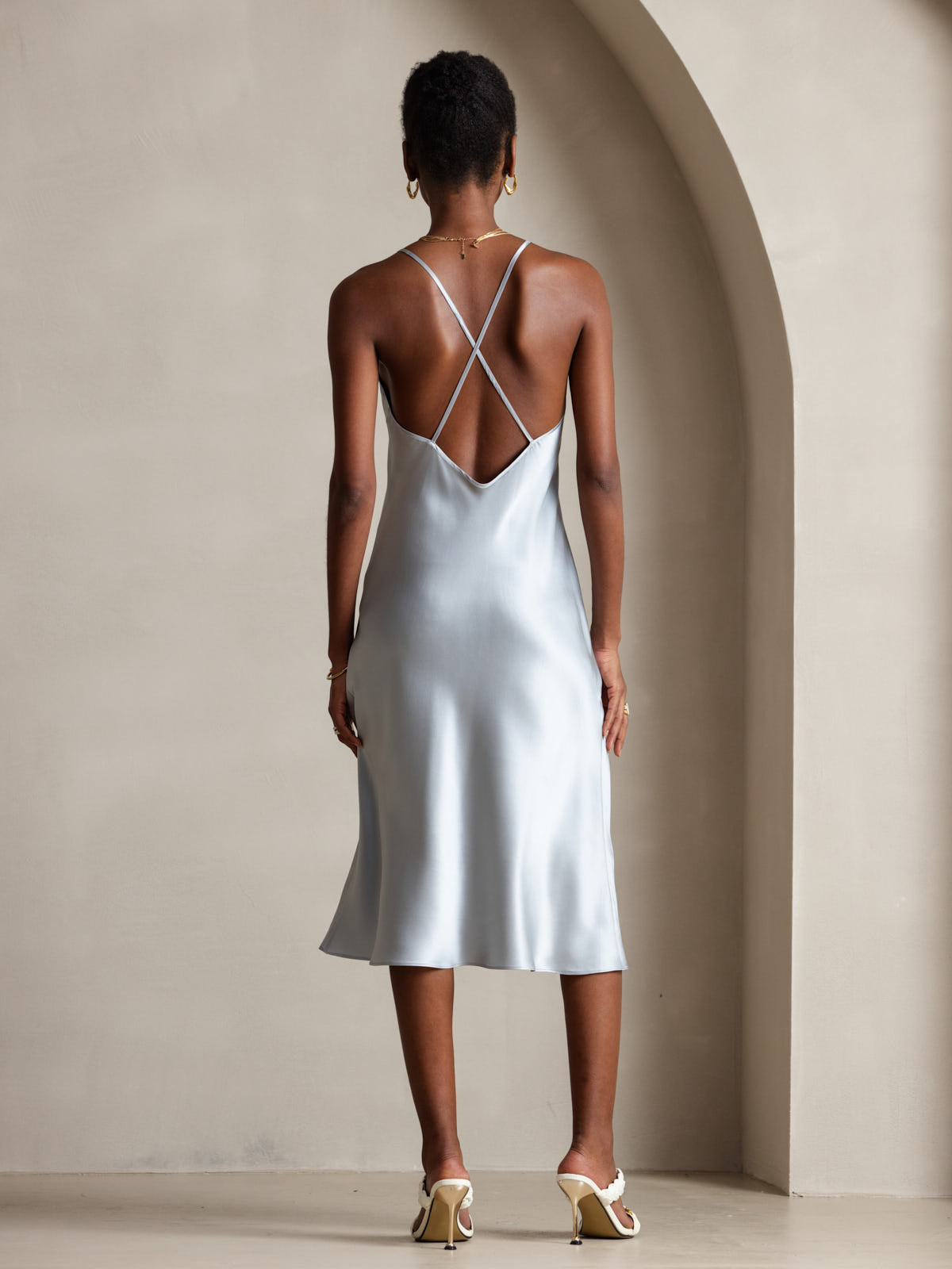 [Graublau] SilkSilky-DE Sleeveless V Neck Kleider 002