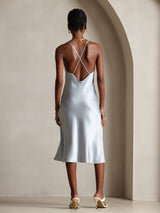 [Graublau] SilkSilky-DE Sleeveless V Neck Kleider 002
