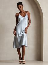 [Graublau] SilkSilky-DE Sleeveless V Neck Kleider 003