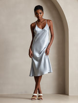 [Graublau] SilkSilky-DE Sleeveless V Neck Kleider 005