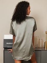 [Graugrün] SilkSilky-DE Kurzärmelig Rundhalsausschnitt Damen Pyjamas 002