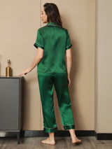 [Grün] SilkSilky-DE Short Sleeve Notch-Kragen Damen Pyjamas 002
