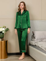 [Grün] SilkSilky-DE Long Sleeve Notch-Kragen Damen Pyjamas 004
