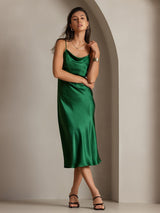[Grün] SilkSilky-DE Sleeveless Cowl Neck Kleider 004