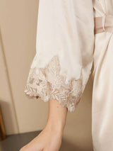 [Elfenbeinfarbe] SilkSilky-DE 3/4 Sleeve V Neck Nachthemd&Morgenmantel Set 010