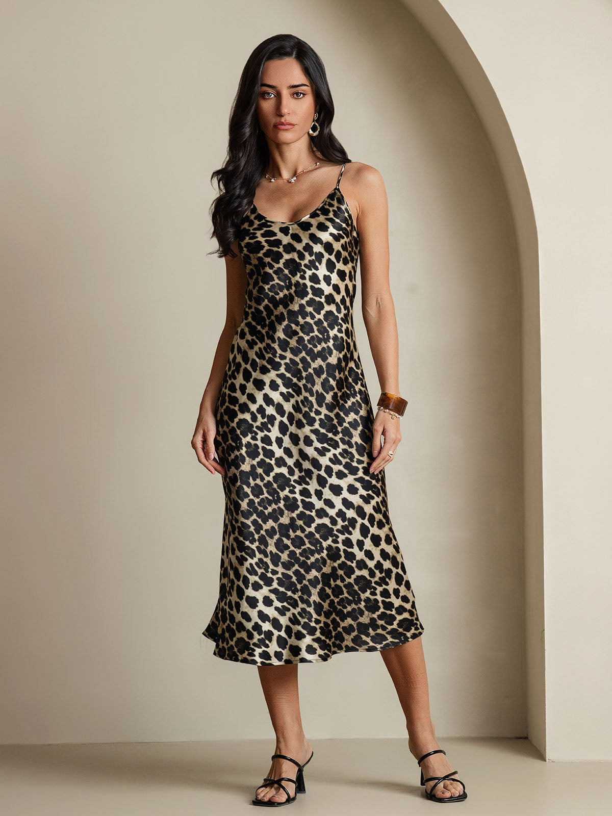 [Leopard] SilkSilky-DE Sleeveless V Neck Kleider 001
