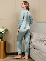 [Hellblau] SilkSilky-DE Long Sleeve Notch-Kragen Damen Pyjamas 002