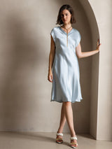 [Hellblau] SilkSilky-DE Cap Sleeve V Neck Kleider 001