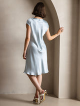 [Hellblau] SilkSilky-DE Cap Sleeve V Neck Kleider 002