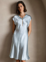 [Hellblau] SilkSilky-DE Cap Sleeve V Neck Kleider 003