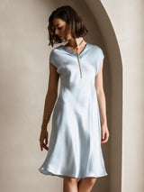 [Hellblau] SilkSilky-DE Cap Sleeve V Neck Kleider 004