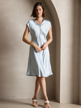 [Hellblau] SilkSilky-DE Cap Sleeve V Neck Kleider 005