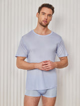 [Hellblau] SilkSilky-DE Kurzärmelig Crew-Ausschnitt Herren T-Shirt 001