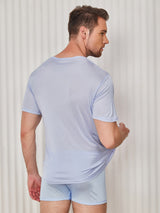 [Hellblau] SilkSilky-DE Kurzärmelig Crew-Ausschnitt Herren T-Shirt 002